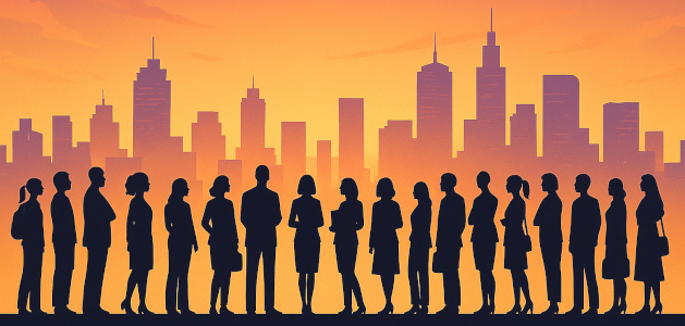 image of silhouettes of people in front of a modern city skyline